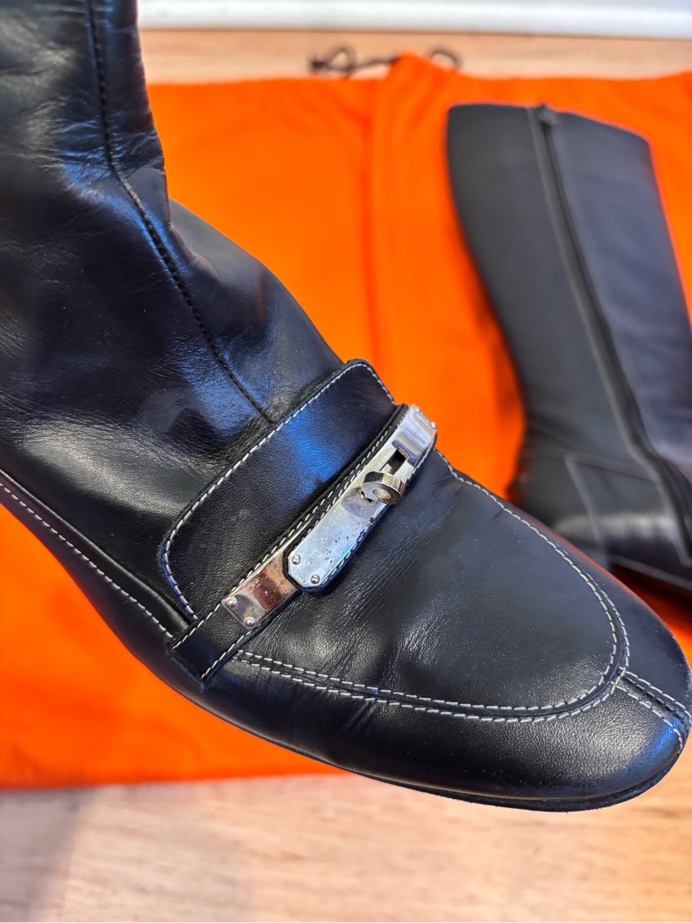 Hermes black leather tall boots with silver colored buckle detail size EU 39 - Picture 16 of 16